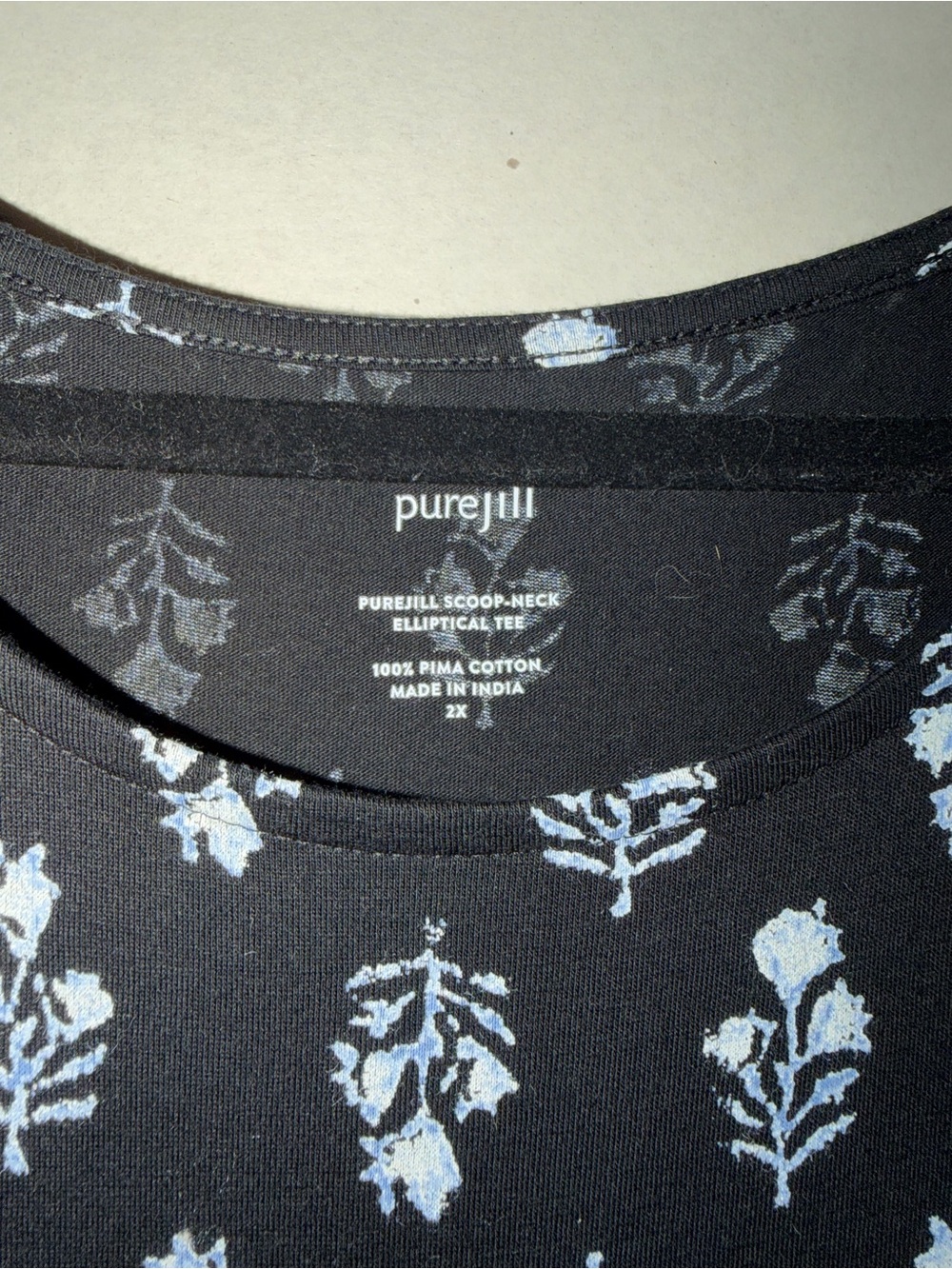 J. Jill Black Scoop-Neck Tee with Light Blue Floral Print